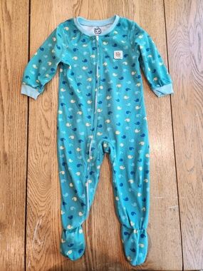 Teal Whale-Print Footed One-Piece Sleeper